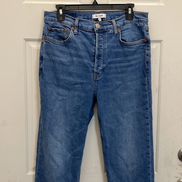 RE/DONE Originals 70s Stove Pipe in Dusted Blue High Rise Ankle Crop Jeans 31 - Picture 5 of 15